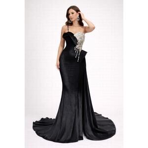 Portia & Scarlett Evening Gown Dress Women Size 0 Black Formal Glam PS22626 NWT